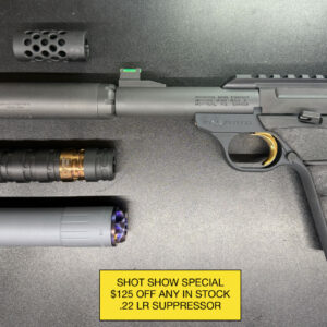 $125 off any in stock .22 LR suppressor. Must Ask for the Show Price!