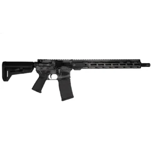 The Anime line in its most restrained form: charcoal black with white outline work tracing the receiver contours. Reads as a standard black rifle from across the room and as something else entirely up close.