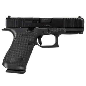 A Glock 19 in black with a ported slide and an optic cut, finished without any colour work. The plainest gun Shark Coast sends us and deliberately so.