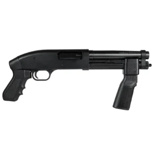 A Maverick 88 pump cut down to AOW length, with a pistol grip at both ends. Registered as an Any Other Weapon, so it transfers on a federal tax stamp.